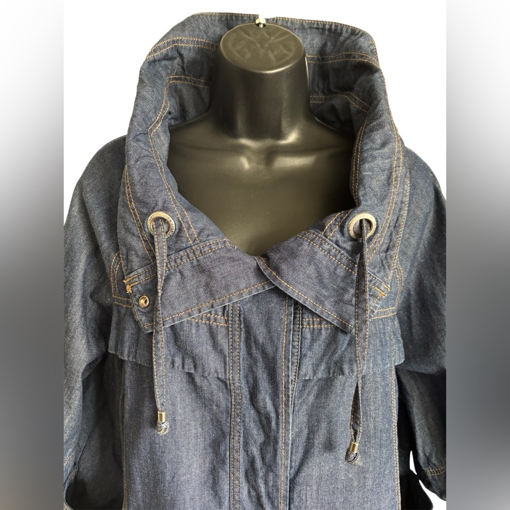 🦋NINE WEST Denim Chambray Cropped Swing Jacket w/ Short Sleeves, Sz L/XL - Picture 3 of 9